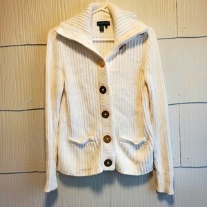 Ralph Lauren Jeans Company White Knitted Cardigan Sweater Gold Buttons Small
